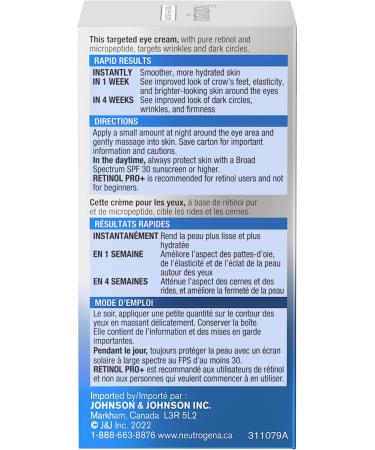 Neutrogena Rapid Wrinkle Repair Retinol Pro+ Eye Cream Targets wrinkles and dark circles around eyes Fragrance Free 14g Unscented 1.4 ml (Pack of 1) - Buy Online on GoSupps.com