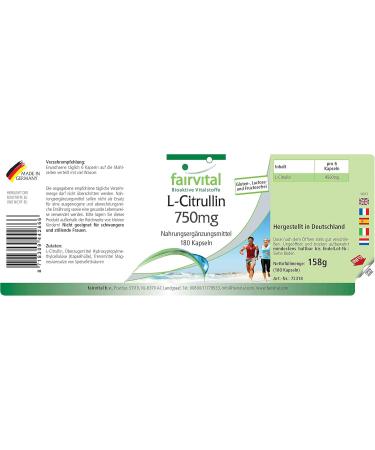 Fairvital | L-citrulline 750mg VEGAN - Highly dosed - 180 capsules - amino acid - Buy Online on GoSupps.com