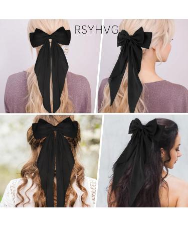 RSYHVG 2 Pieces Soft Silky Satin Hair Clip Long Tail French Ribbon Hair Pins Metal Bowknot Clips 90's Accessories for Party Valentine's Day Women Girl (Black+Black) - Buy Online on GoSupps.com