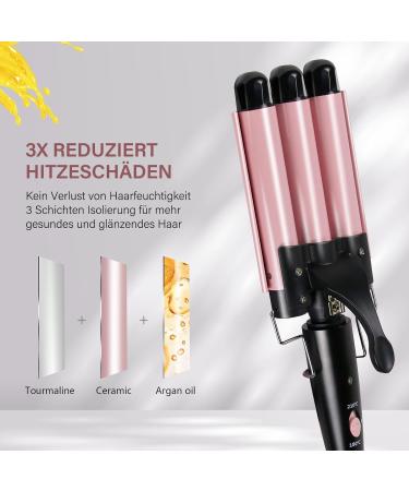 Buy 25mm 3-Barrel Ceramic Curling Iron for Long Hair - Fast Warming Beach Waves - Light Pink - Buy Online on GoSupps.com
