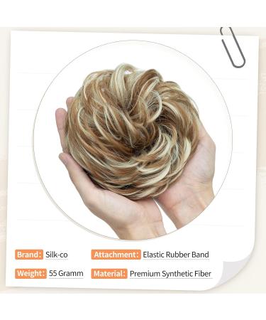 Silk-Co Hair Part with Rubber Band - Wavy Soft Dutt Extensions | 55g Honey Brown & Bleach Blonde Messy Bun Updos - Buy Online on GoSupps.com