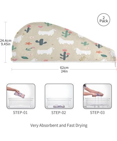 Boho Llama Dry Hair Cap Set | Quick Drying Towel & Button Headband - Super Absorbent & Comfortable - Buy Online on GoSupps.com