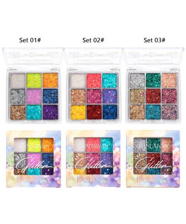 9 Colors Bright Glitter Eyeshadow Palette - Long Lasting & Waterproof Shimmer for Eyes, Lips, Face - NICEFACE (Set 02) - Buy Online on GoSupps.com