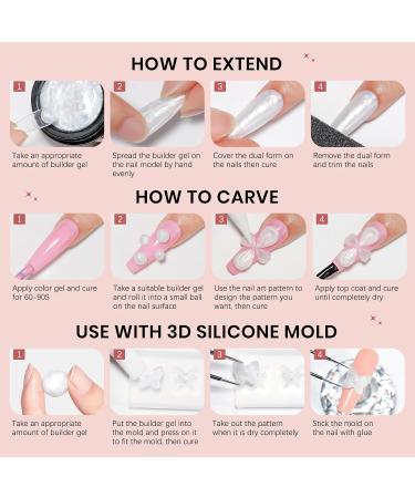  SUPWEE 3D Nail Art Gel - 14g - Non-stick gel - Solid Builder - For nail extensions - With nail brush and silicone mold - For manicures - Pearl white - Buy Online on GoSupps.com