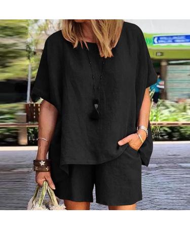 Ladies Casual Black Cotton Linen Two Piece Shorts Suit - Medium - Buy Online on GoSupps.com