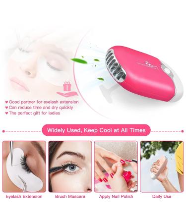 Buqikma Mini Lash Fan | Rechargeable Portable Handheld Dryer for Eyelash Extensions & Nail Dryer - Rose Red (Pink-Type C) - Buy Online on GoSupps.com