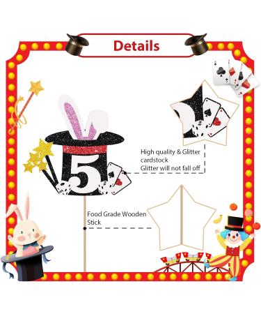 Magic Show 5th Birthday Cake Topper Black Glitter Magician Hat Five Years Old Birthday Cake Topper Magical Rabbit Cake Topper for Boys Magical Themed 5th Anniversary Party Decoration - Buy Online on GoSupps.com