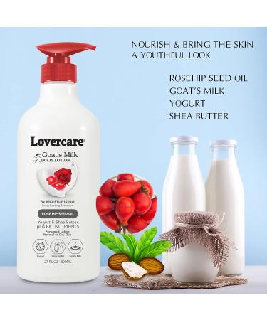 Lover's Care Goat Milk Body Lotion for Dry Skin 27.05 fl oz with Rose Hip Seed Oil - Moisturizing Body Lotion | 800ml - Buy Online on GoSupps.com