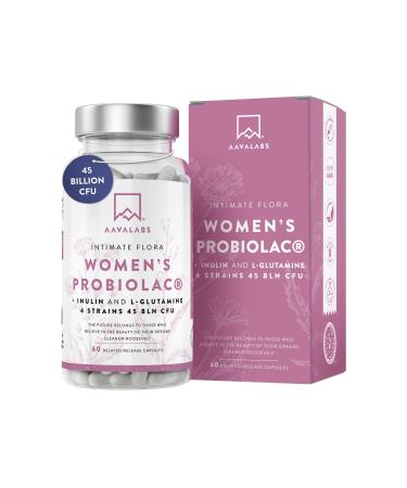 High Strength Women Probiolac with 4 Different Bacteria strains - 45 Billion CFU per Daily dose - with Lactobacillus Acidophilus Inulin and L Glutamine - GMO Gluten and Lactose Free - 60 Capsules
