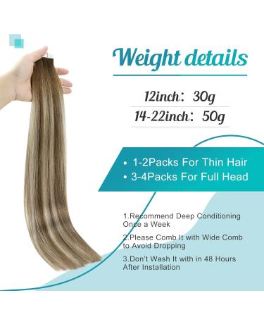 Buy FSHINE Balayage Tape-In Hair Extensions | Real 45cm/18 Medium Brown & Blonde Invisible Remy Hair | 50g #6/60/6 - Buy Online on GoSupps.com