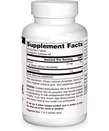 Source Naturals L-Phenylalanine 500 mg - 100 Tablets | Natural Mood & Energy Support - Buy Online on GoSupps.com