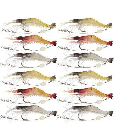 Goture Soft Shrimp Lures Fishing Saltwater Luminous Shrimp Bait Set Fishing Lures with Sharp Hooks for Freshwater Saltwater Trout Bass Salmon Crappie Walleye Pike Perch 3.54in/0.21oz 12Piece