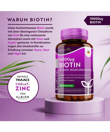 High-Dose Biotin 10000MCG with Zinc Selenium & Copper - 365 Vegan Tablets - Premium Quality by Nutravita - Buy Online on GoSupps.com