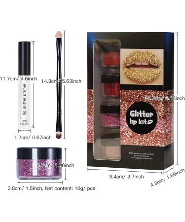 MAEPEOR Glitter Lip Kit - Diamond Metallic Shimmer Lip Powder Set with Primer and Brush - Pink Red - Lips Nails Art - Buy Online on GoSupps.com