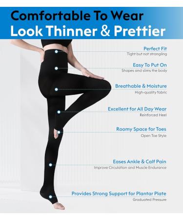 KEKING Medical Compression Pantyhose | 20-30 mmHg Support Stockings for Varicose Veins & Edema | Open Toe Comfortable Fit for Women & Men XXL Black - Buy Online on GoSupps.com