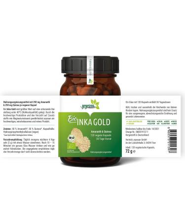 YOYOSAN Inka Gold Organic Capsules Made of Quinoa & Amaranth Rich in Amino Acids and Micronutrients Free from Additives 120 Vegan Capsule - Buy Online on GoSupps.com