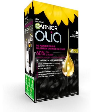 Garnier Olia Permanent Hair Dye Ammonia-Free Hair Color 1.0 Deep Black Long-Lasting Hair Shine With 60% Oils 1 Application BLACK SHADES 1.0 Deep Black - Buy Online on GoSupps.com