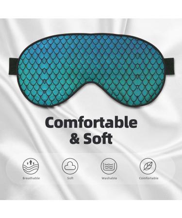 Blue Fish Scale Print Sleep Eye Mask Soft Adjustable Blackout Silk Blindfold for Men & Women - Buy Online on GoSupps.com