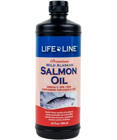 Life Line Pet Nutrition Wild Alaskan Salmon Oil Omega-3 Supplement for Skin & Coat  Supports Brain, Eye & Heart Health in Dogs & Cats 32 oz