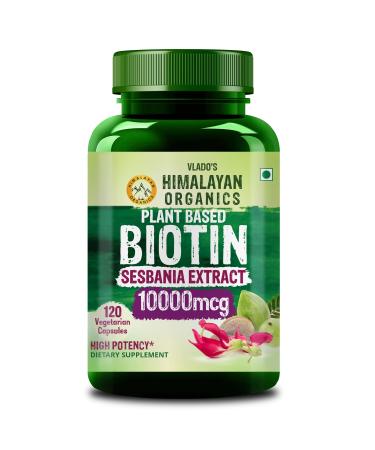 Himalayan Organics Organics Plant Based Biotin 10000Mcg for Longer Hair Growth | Glowing Skin and Longer Nails Supplement | for Men and Women - 120 Veg Capsules
