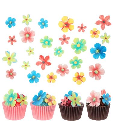 35 Pcs Edible Flowers Cake Decorations Wafer Paper Flower Cupcake Toppers for Decorating Edible Flower Cake Topper Colorful Rice Paper Cake Food Decoration for Wedding Birthday Baby Shower Party
