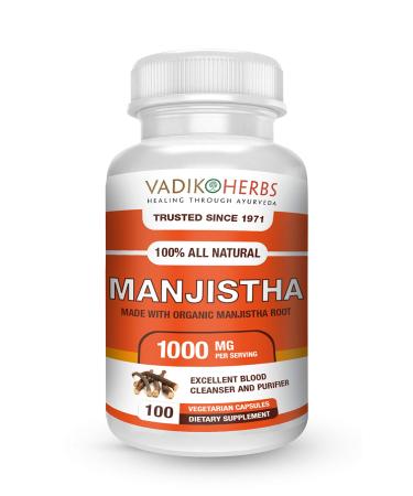 Vadik Herbs Pure Wild harvested Manjistha (Rubia cordifolia Indian Madder) - 100 vegicaps - Made in USA - Safety Tested - No GMO Vegan