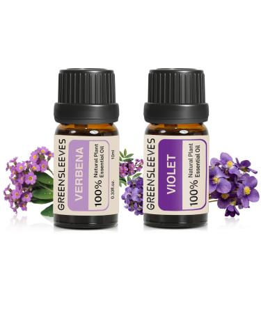 GREENSLEEVES Verbena and Violet Essential Oil 2x10ml Pure Plant-Based Fragrance Oil for Aromatherapy Essential Oils for Diffuser Air Freshener Massage Bath Bomb Scented Candle Soap Making