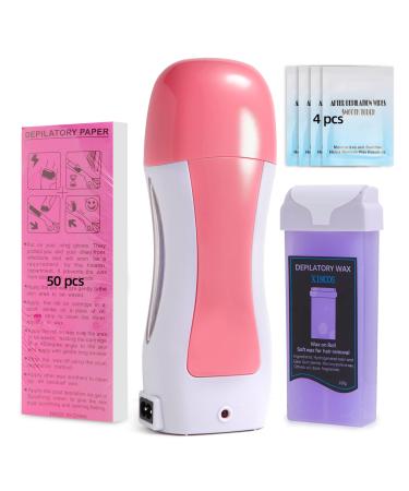 Tobcharm Roll On Wax Kit, Wax Roller Kit With Portable Roll On Wax Warmer,100g Soft Wax Cartridge, 50 Wax Strips. Professional Wax Machine For Hair Removal. At Home Waxing Kit For Women And Man Both.