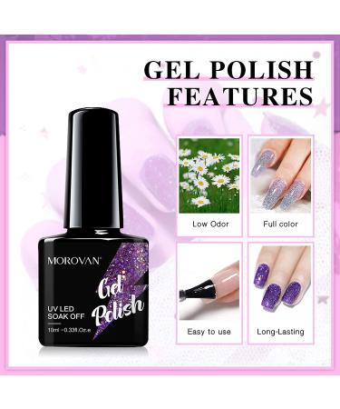 Morovan 6-Piece Gel Nail Polish Set - Glitter Silver Gold Soak-Off UV Gel Polish Kit in Gift Box - Sparkle Queen DIY Manicure - 10ml Each - Buy Online on GoSupps.com