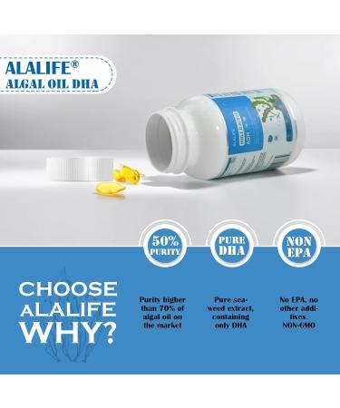 ALALIFE Algal Oil - 180 Capsules - 50% Purity Algal DHA Supplements - DHA Algal Oil Omega 3 Supplements - Beneficial to Brain and Optic Nerve Development - Non GMO - Buy Online on GoSupps.com