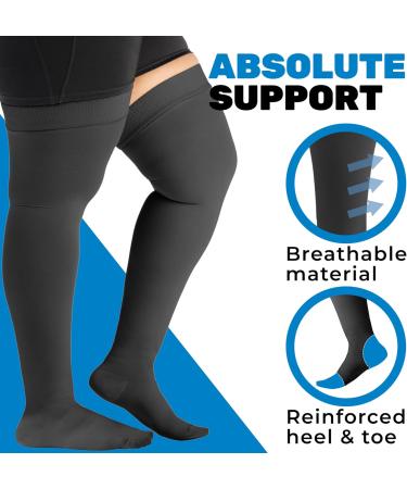 ABSOLUTE SUPPORT Plus Size Medical Compression Stockings 20-30mmHg | Unisex Thigh High for Maternity Thrombosis & Post Surgery - Black 5X-Large - Buy Online on GoSupps.com