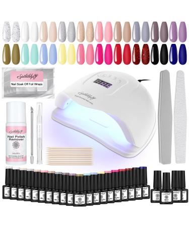 SPTHTHHPY 24 Gel Nail Polish with 128w Lamp Starter Kit - 75ml Nail Polish Remover 20 Pcs Gel Nail Polish Glossy & Matte Top and 2 Base Coat - Salon Manicure Set for Beginner DIY at Home With nail polish remover