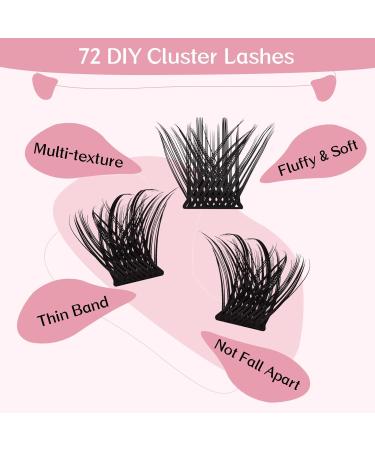 Lash Clusters 72 Pcs Individual DIY Extension Kit 8-16mm - Volume Wispy Lashes with Super Thin Band - Reusable & Comfortable - Posh D-8-16mix - Buy Online on GoSupps.com