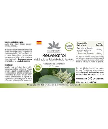 Resveratrol 500mg - High Dosage Knotweed Extract | 60 Capsules | HERBADIREKT by Warnke Vitalstoffe - German Pharmacy Quality - International Shipping Available - Buy Online on GoSupps.com