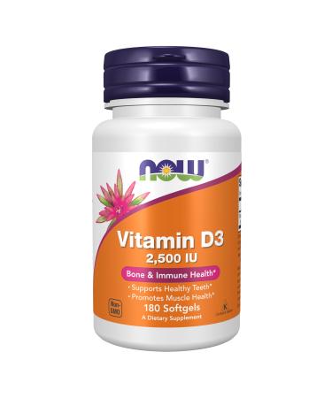 Now Supplements Vitamin D3 2500 IU Bone and Immune Health* Non-GMO 180 Softgels