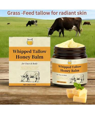 Go2bedroom Grass-Fed Beef Tallow for Skin with Honey - Natural Beef Tallow Moisturizer for Face & Body - Rich in Vitamins A D E & K - Deeply Hydrating Cream for Dry Sensitive Skin (4.23 oz) - Buy Online on GoSupps.com