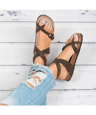 Orthopedic Bunion Corrector Sandals for Women - Stylish Cross Straps Lightweight Comfort for Flat Feet & Plantar Fasciitis - Summer Fashion 9 Brown - Buy Online on GoSupps.com