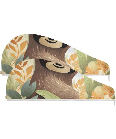 Sloth Leaves Hair Towel 2 Pack - Super Absorbent Quick Dry Hair Turbans for Women & Girls | Perfect Head Towel with Button Twisty Wrap - Buy Online on GoSupps.com