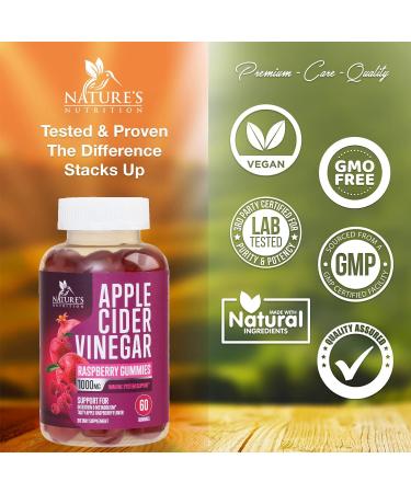 Apple Cider Vinegar Gummy Vitamins 1000mg for Weight Loss & Cleanse - Vegan Non-GMO with B12 & Beet Root - Energy Boost - Apple Raspberry Flavor - 60 Gummies - Buy Online on GoSupps.com