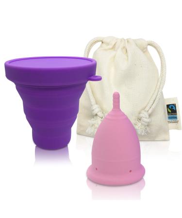 CozyCup Menstrual Cup CLASSIC - Made in Germany - including sterilization cup (pink small) size 1 (2 pack) pink set