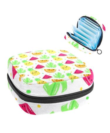 Anna Cowper Pineapple Watermelon Orange Leaves Sanitary Napkin Storage Bag Feminine Menstrual Cup Pouches Nursing Pad Holder Tampon Bags Portable Period Bag for Women Teen Girls 1Pcs Multi-colored 5