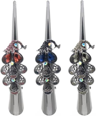 HOLLIHI Set of 3 Large Metal Alloy Alligator Sectioning Clips for Women and Girls - Pretty Strong Clamp Hair Pins Non-Slip Hair Grips Accessories for Thick Hair Silver Gray (Peacock) - Buy Online on GoSupps.com