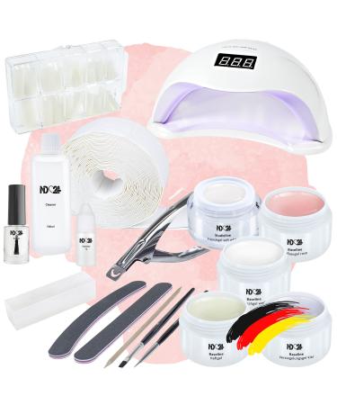 ND24 NAILDESIGN-Geln gel Starter Set Basic French with LED prison gel assembly gel French gel sealing gel LED lamp & accessories-Complete set for beginners-LED gel Made in Germany & Vegan