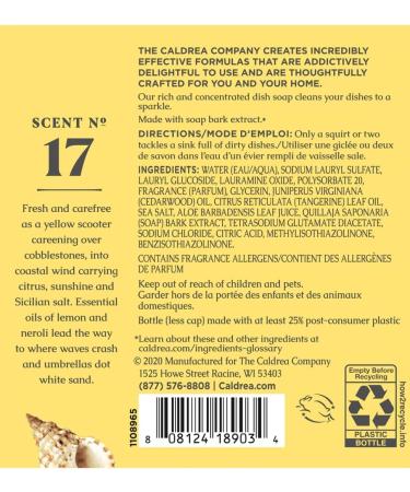 Caldrea Dish Soap - Biodegradable Dishwashing Liquid with Soap Bark & Aloe Vera | Sea Salt Neroli 16 oz | Eco-Friendly Cleaning for Your Kitchen - Buy Online on GoSupps.com