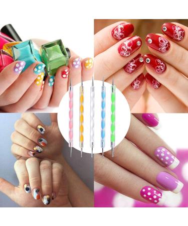 5pcs 2 Way Nail Polish Pen Marbling Tool Set - Nail Art Dotting Pens for Manicure - Perfect for Creative Designs - Buy Online on GoSupps.com
