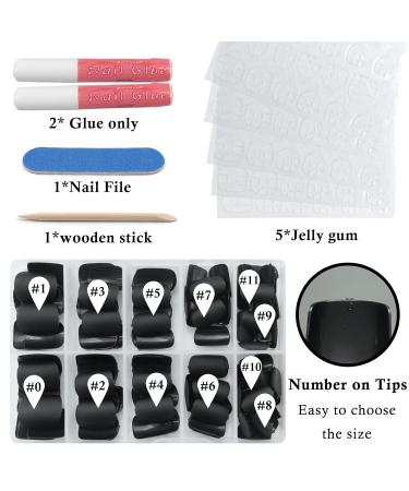 Short Press on Nails Square - 120Pcs Matte Color False Nails with Adhesive Tabs | Full Cover Acrylic Glue-on Nails for Women & Girls - Stylish Black Design - Buy Online on GoSupps.com