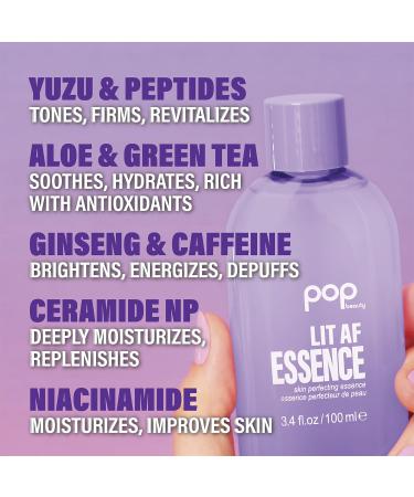 POPBEAUTY Lit AF Essence | Hydrating Botanical Gel with Niacinamide & Peptides | Brighten Skin | 3.4 Fl Oz - Buy Online on GoSupps.com