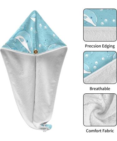 Little Blue Dolphins Hair Towel 2 Pack - Super Absorbent Quick Dry Hair Turbans for Women & Girls - Buy Online on GoSupps.com