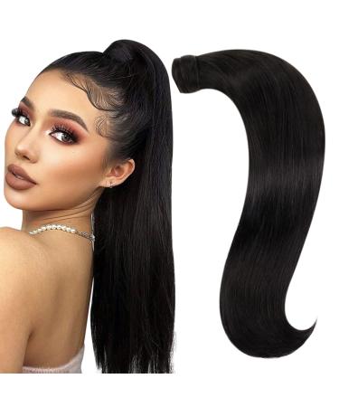 Runature clip in ponytail real hair black braid hair parts natural black ponytail real hair braid remy hair long clip in braid real hair 55cm 22 inch 80g #1b 55 cm 1-braid #1b