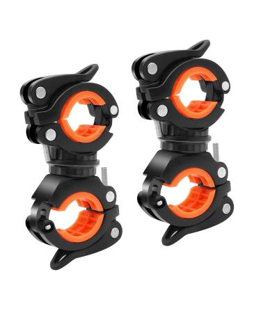 2 pieces bicycle bracket universal bicycle holder 360 rotatable universal bike flashlight holder handlebar holder adjustable light clamps for flashlight rail bike light (orange)